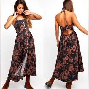 Free People The Perfect Sundress Mauve Black Floral Linen Revolve Size M